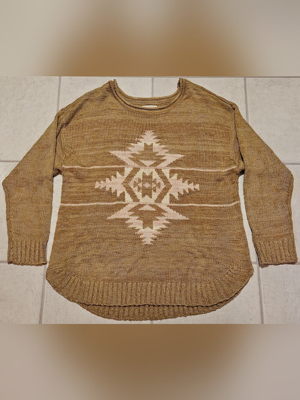 Ariat Brown Crewneck Sweater with Cream Aztec Motif